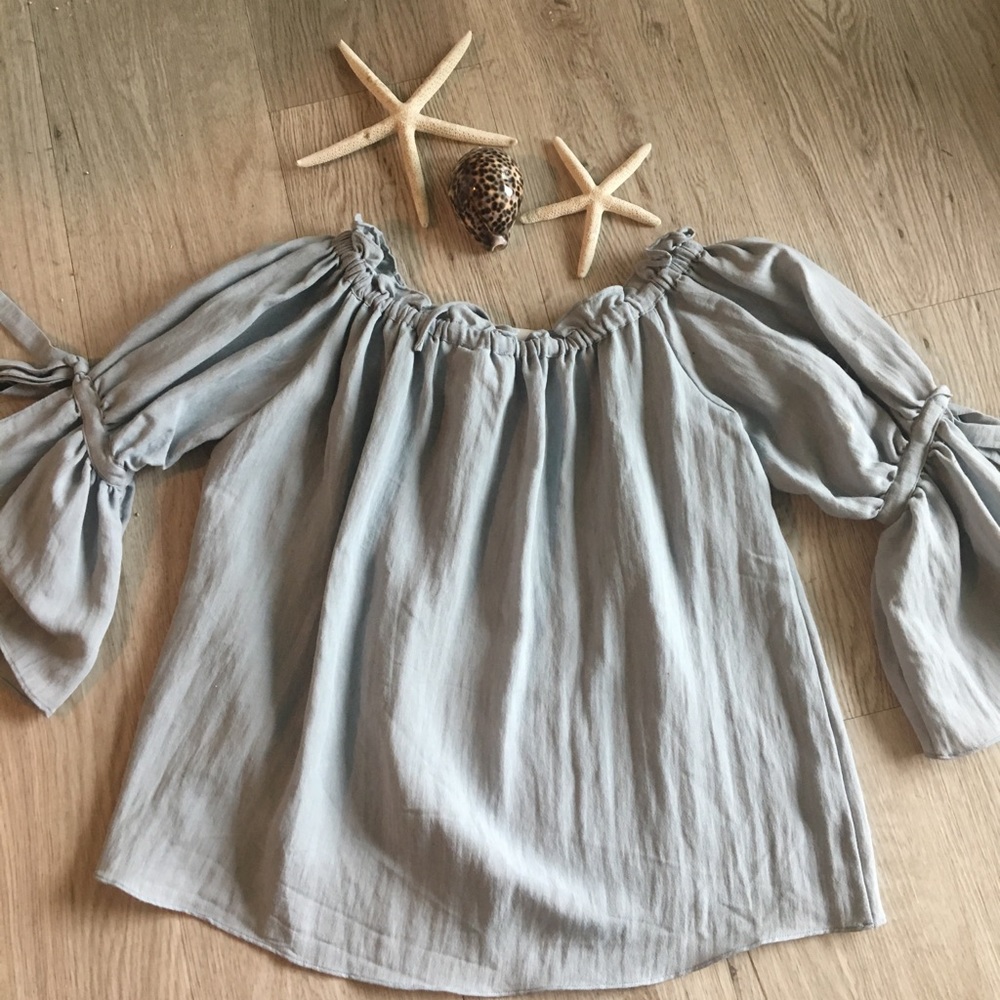 Mauve Anthropologie Bell-sleeved Linen Top